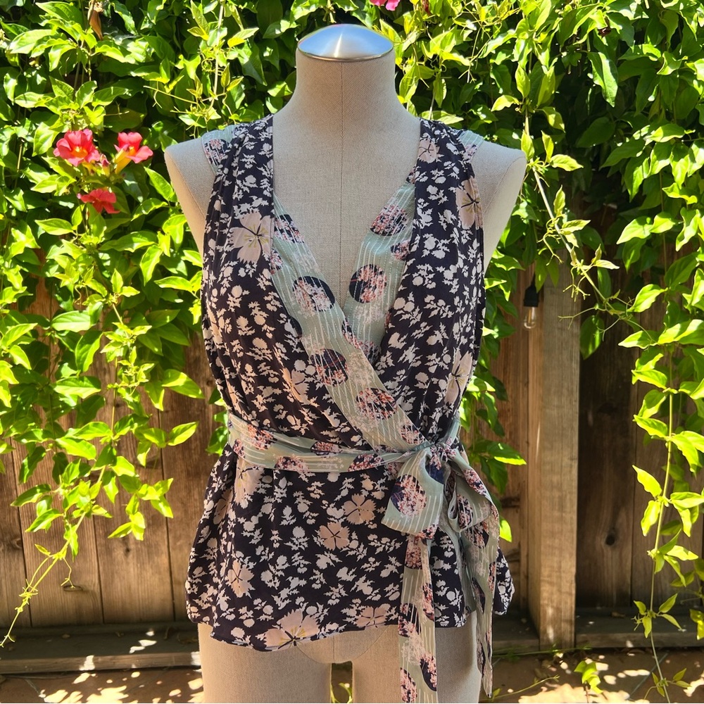 Anthropologie “Starflower” Silk Kimono Wrap Blouse